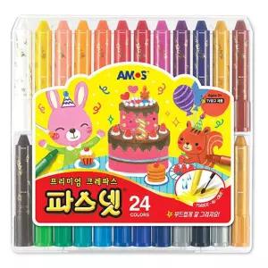 (튼튼)아모스 파스넷 24색넷크레파스 미술준비물 크레용 놀이 욜라 파스텔