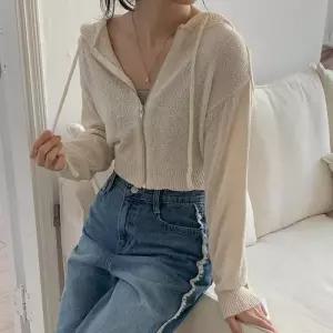 여자 미니 크롭 롱슬리브 후드 집업