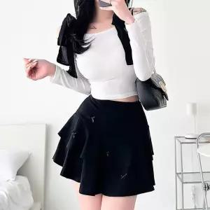 [클리어런스]여름 블랙 화이트 리본 캉캉 미니스커트_5