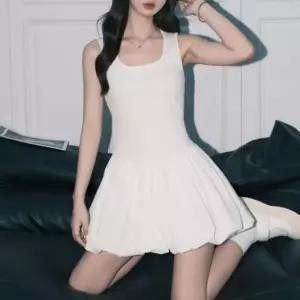 여자 민소매 볼륨 플레어 미니 원피스