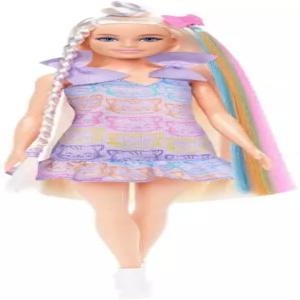 바비 펀 앤 팬시 인형 액세서리 긴 머리와 은색 메탈릭 드레스 및 헤어 익스텐션을 포함한 2가지 룩을 가진