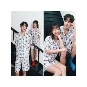 [하프클럽/솔브]부드럽고 시원한 토마토 나염 남여 커플 여름 반팔 파자마 세트 택1 SPA2602M_W_S