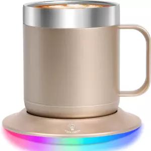 핫트키퍼 가열 커피 머그잔 12온스 샴페인 골드 - 131°F 야간 조명 10시간 타이머의 USB 컵 워머