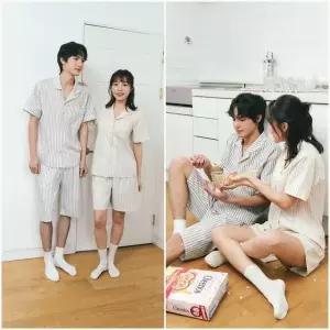 [솔브](정상) 솔브 면100 스트라이프 남여 커플 여름 반팔 파자마 세트 택1_S SPA2607M_W_S