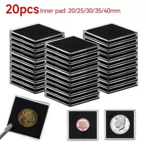 20PCS 플라스틱 사각형 동전 홀더 캡슐 컨테이너 투명 Gaine 작은 라운드 보호 상자 디스플레이 20mm-40mm