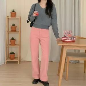여성 색상 골지 골덴 일자핏 코튼팬츠 바지 모직