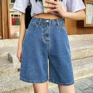 [룽스_62]5부 버뮤다 데님 여름 베이직 화이트 청바지 여성