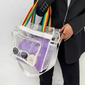 ( )퍼스트몰 투명 토트백 레인보우 비치가방 어린이수영장가방 비닐쇼핑백