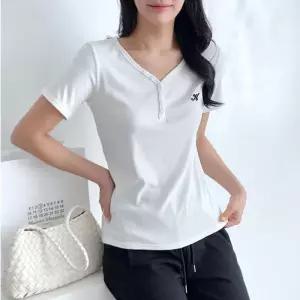 [라일리여성의류] Rly 슬림핏 브이넥 버튼 반팔티 골지 데일리 티셔츠