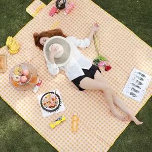 ( )혜명생필품몰 접이식 피크닉 매트옐로우 체크 나들이돗자리매트 피크닉매트 피크닉돗자리매트 캠핑매트