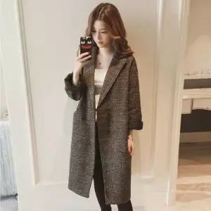 [텐바이텐][홍은]여자 모직 코트 롱코트 클래식 브라운 체크코트 아우터