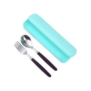 파스텔 휴대용 도시락수저케이스, 파랑 + 픽미 아동 숟가락 + 포크, 초코
