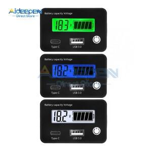 DC8-30V 배터리 용량 표시기, 납산, Lron-리튬, 3 원 리튬 측정, USB3.0 및 Tye-C, 자동차 오토바이