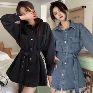 여자 데일리 세련된 벨트 셔츠 원피스