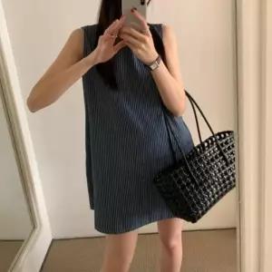 여자 시원한 여름 민소매 스트라이프 원피스