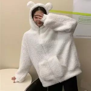 |CCJ6F41|여성용 겨울 곰돌이 후드 양털 프리미엄 후리스 자켓