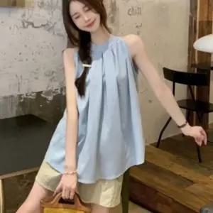 페미닌 민소매 여성 셔링 여름 여리여리 블라우스 홀터넥
