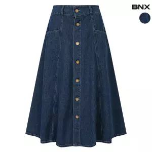 버튼 플레어 데님 스커트