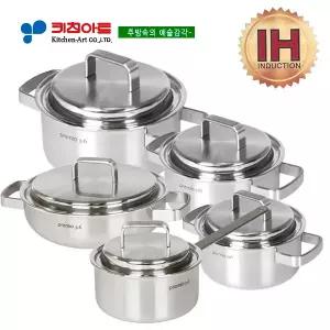 [한일스텐레스]키친아트 프리미오(IH) 통오중(5PLY)냄비 5종SET(10PCS)STS316
