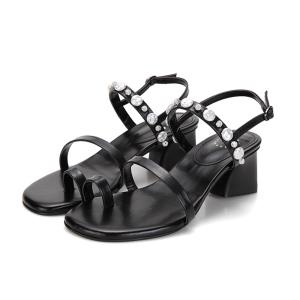 BABARA 양가죽 보석포인트 여성 쪼리샌들5cm_BBF401BK