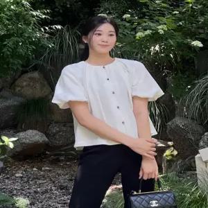 질스튜어트 뉴욕 여성 25FW [일본 수입소재] 아이보리 셔링장식 반팔블라우스 JSBL5C120IV