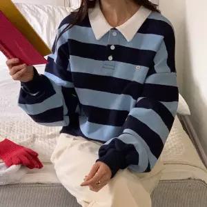 [옷자락] 여자 펜던트 배색 단가라 럭비티셔츠 카라넥 맨투맨