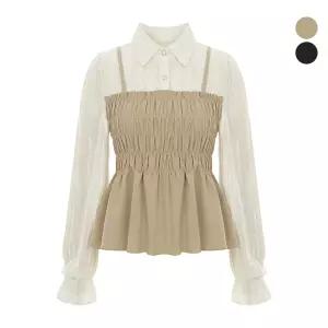(택가 79000원)[샐리] 셔링뷔스티에샤틴카라블라우스_I6A-CBL011