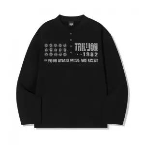 [정품] 트릴리온 맨투맨 긴팔 티셔츠 TRILLION 그래픽 와플 헨리넥 롱 슬리브_블랙