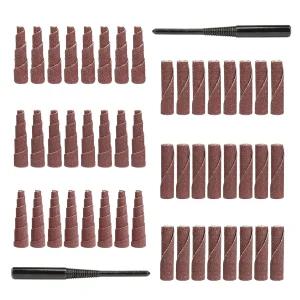 50Pcs 2인치 사포 연마 카트리지 롤 CR-9 1/4인치 섕크 샌딩 맨드릴이 있는 콘 실린더 회전 공구 플랩