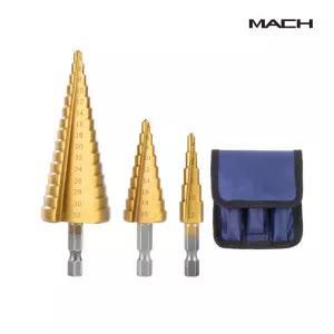 MACH 티타늄 코팅 스텝 드릴 비트 3종 세트 육각 샹크 고속 금속 천공 홀 확장 드릴날 철판 목재 다용도