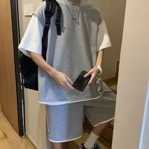 레이어드st 오버핏 반팔 반바지 홈웨어 츄리닝 데일리 운동복 남성 트레이닝 세트 남자 짐웨어 여름