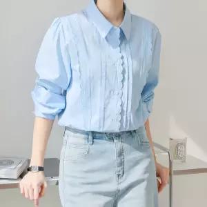 모먼트 스캘럽 핀턱 루즈핏 블라우스