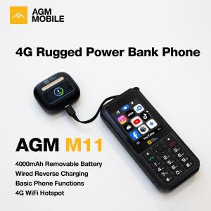AGM M11 4G 러기드폰 IP68 방수 기능폰 4000mAh 비상 충전기 Wi-Fi 핫스팟 유선 리버스 충전 아웃도어용