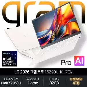 LG 그램 프로 16Z90U-KU7EK (울트라 X7 358H/32GB/4TB/WH) 에어로미늄 화이트 초경량 노트북 JH