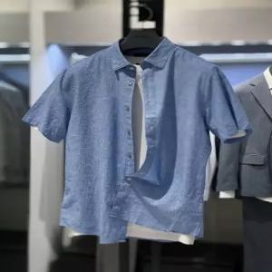 [트루젠] 트루젠 블루 린넨코튼 혼방 쿨워셔블 워싱 반팔 캐주얼 셔츠 FO6617031093