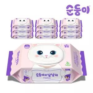순둥이 냥냥이 프리미엄 고양이 생분해 물티슈 캡형 80매 10팩