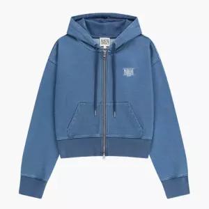 마리떼 W 백 클래식 로고 크롭 후드 집업 B1 MFG46SHZ105 BLU HGY NVY
