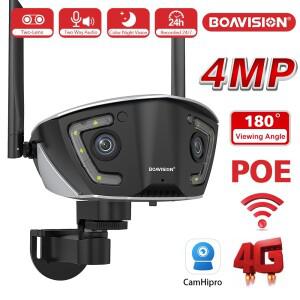 야외 와이파이 감시 카메라 POE 듀얼 렌즈 180 ° 초광각 컬러 야간 투시경 보안 카메라 Camhipro 앱 4MP 4