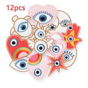 12pcs 눈 심장 옷에 대 한 패치에 귀여운 철 수 놓은 직물 어린이 많은 배낭 Thermoadhesive 자 켓 Mochila