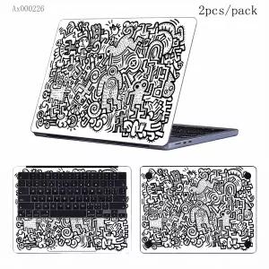 2Pcs 블랙 화이트 낙서 노트북 스킨 방수 낙서 노트북 데칼 아트 스티커 MacBook HP호환 Dell Universal La