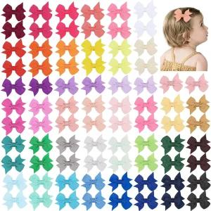 여자 아이들을 위한 80PCS 2인치 베이비 헤어 보우 클립 그로스그레인 리본 풀 안감 유아용 클립 액세서리