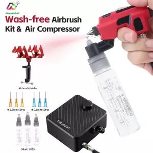휴대용 무선 고압세차기 DSPIAE PT-AB 0.3mm/0.5mm 무세척 에어브러시 키트 40PSI 에어 컴프레서 포함 건담