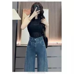 M2 여성용 통바지 와이드핏 부츠컷 봄여름 얇은 워싱 청바지 와이드 핫피스 JEN2