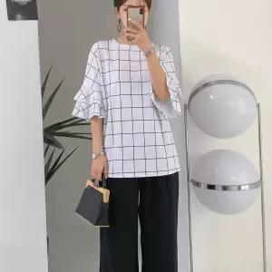 티셔츠 체크사각 반팔 오버핏 빅사이즈 사각더블