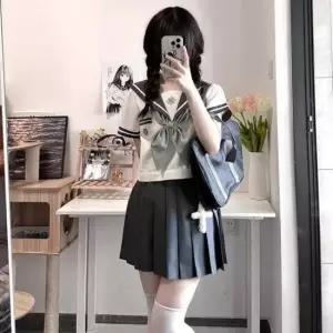교복몰 화이트라인 딥그레이 세라복 프레피룩 반팔