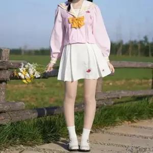 큐티자수 두줄라인 핑크 세라복 프레피룩 긴팔 교복