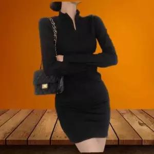 지퍼넥 캐주얼 슬림핏 골지 미니 원피스 여리여리핏