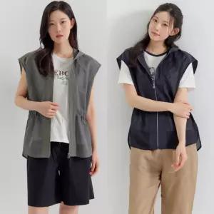 지센 여성 여름 이월상품 메쉬 배색 후드 집업베스트 LCVTP523