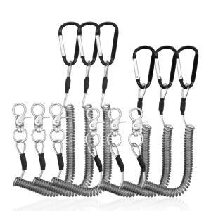 엘리베이트테크 6팩 코일 낚시 랜야드, 클립 포함 카약 플라이 플라이어 보트용 헤비 듀티 낚싯대 목줄 강철 와이어 코일, 테더 접이식 공구 랜야드