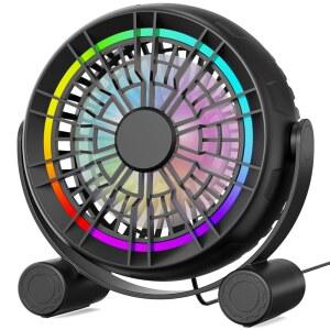 푸노지 USB RGB 책상 선풍기 3단 오피스 회전 LED 데스크톱 테이블 컬러 8가지 휴대용 360 조용한 조명 침실용 소형